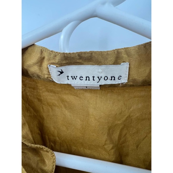 twentyone 100% silk mustard yellow boho ruffle blouse tunic size M? - Picture 3 of 6